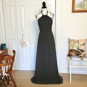 Amsale Beautiful Silk floor length halter dress, Sz 8